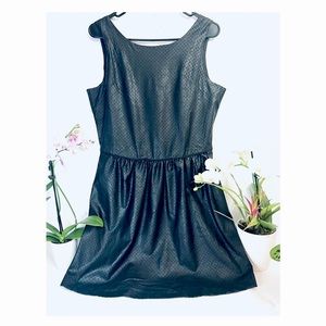 Renvy Faux Leather • Laser Cut Pin Hole A-Line Mini Dress • Size L